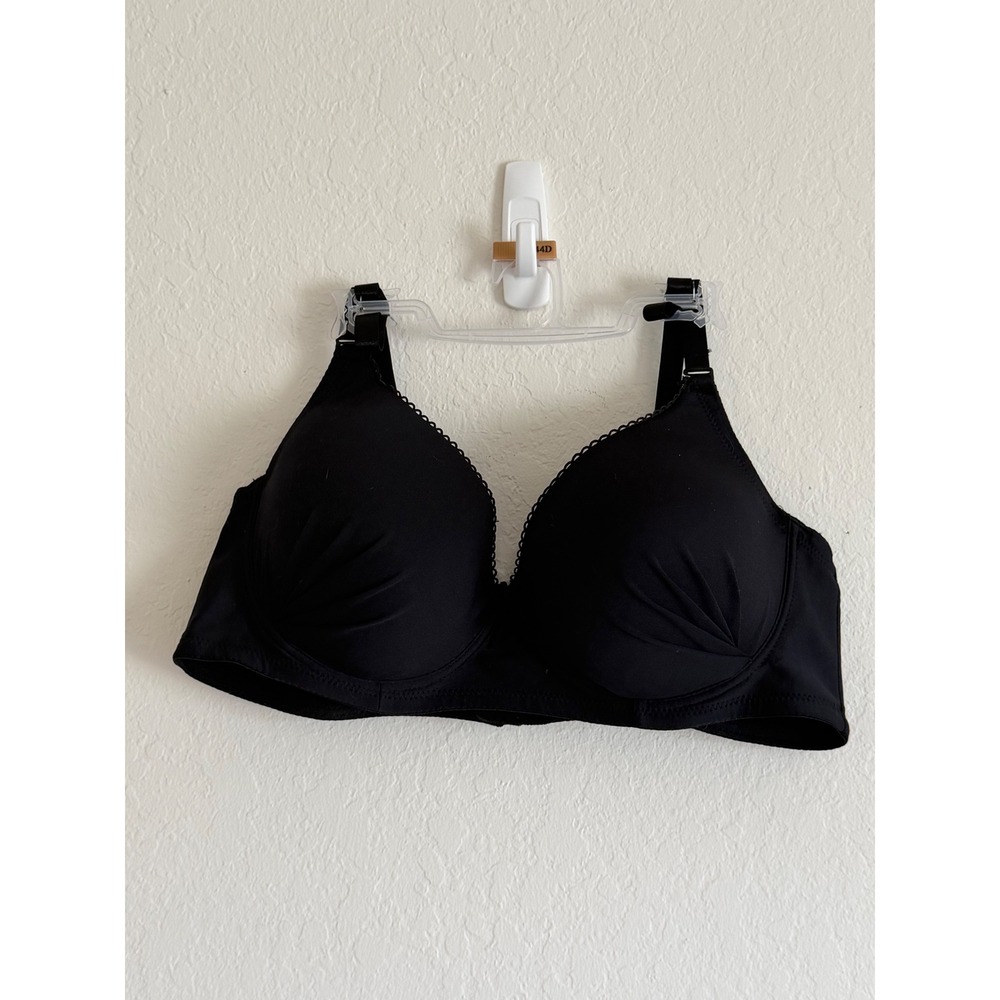 Black Pleated Full Coverage Bra Style Adjustable Straps 44D